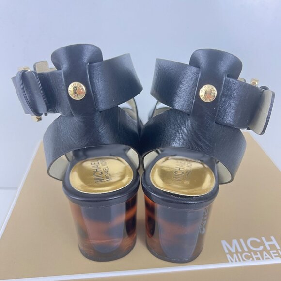 Michael Kors Black Strappy Sandals Size 7.5 M Maribella Heels Ankle - Picture 5 of 9